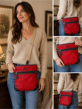 Osprey London Graeme Ellisdon Red Leather Crossbody Messenger Purse